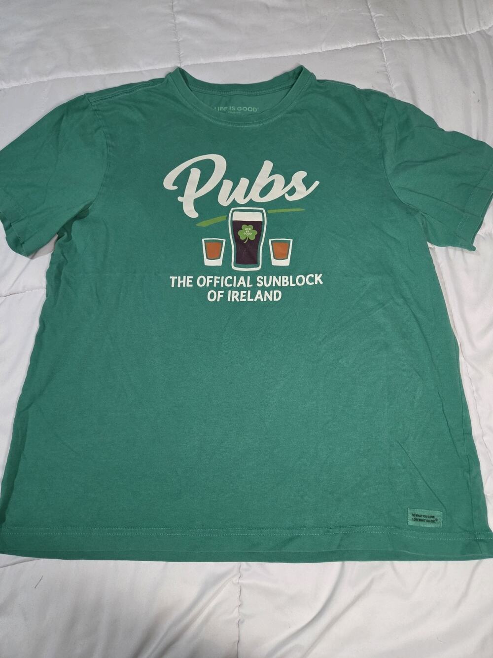 Life Is Good Pubs Of Ireland men’s Sz L Green Crusher T-shirt Travel Outdoor